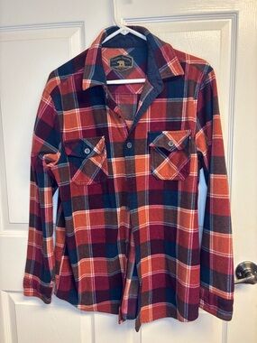 Plaid Button-Down Shirt in Red, Orange & Navy - Casual Flannel Style